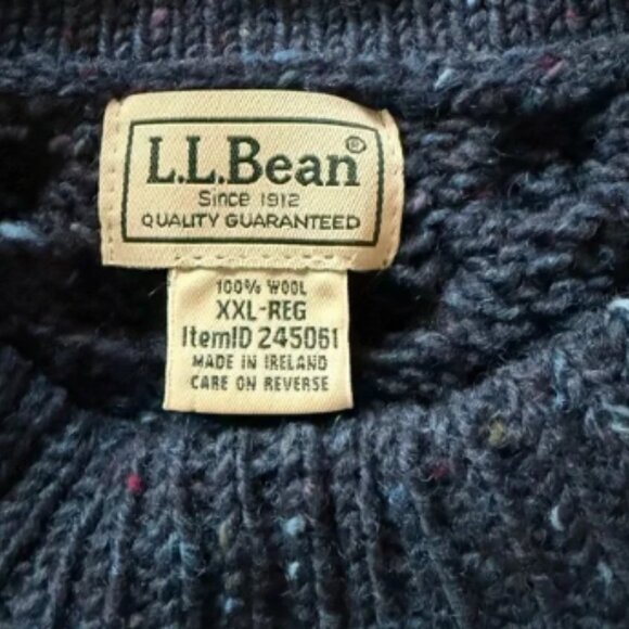 LL Bean men’s Vintage XXL 2XL blue Speckled cable knit Sweater 100% Wool - Picture 2 of 4